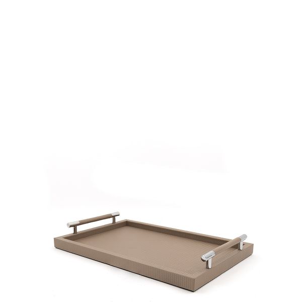 Dedalo Tray with Satin Chrome Handles <br> Taupe <br> (L 45 x W 29.5) cm