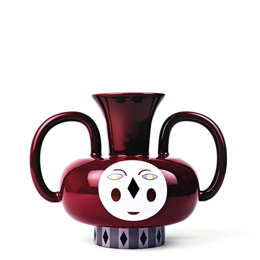 Raki Vase <br> Glossy Bordeaux / White Graphics <br> (H 21.5 cm)