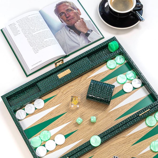 British Green Alligator Wooden <br> Backgammon Set <br> (L 38 x W 24.5) cm
