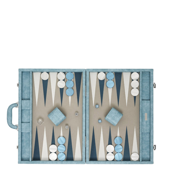 Blue Alligator
 <br> Backgammon Set with Handle <br> 
(L 52 x W 36) cm