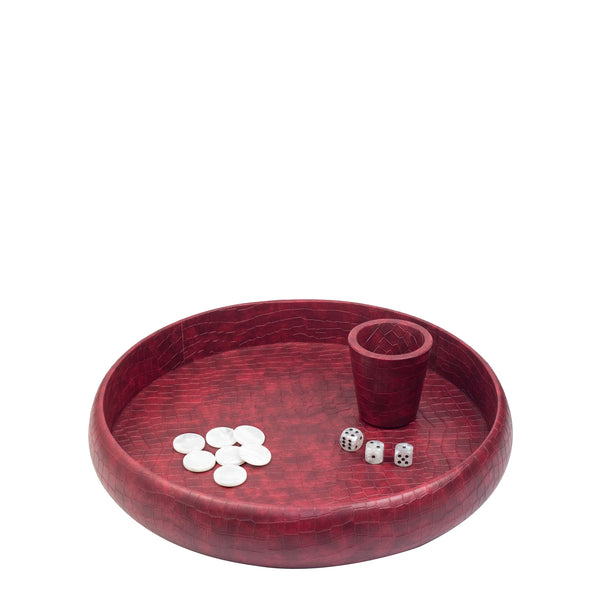 Burgundy Crocodile Dice Tray <br> (Ø 45 x H 6) cm