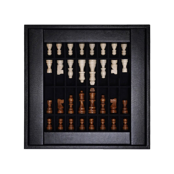 Chess Set <br> Jet Black Lizard <br> (L 36.5 x H 5.2) cm