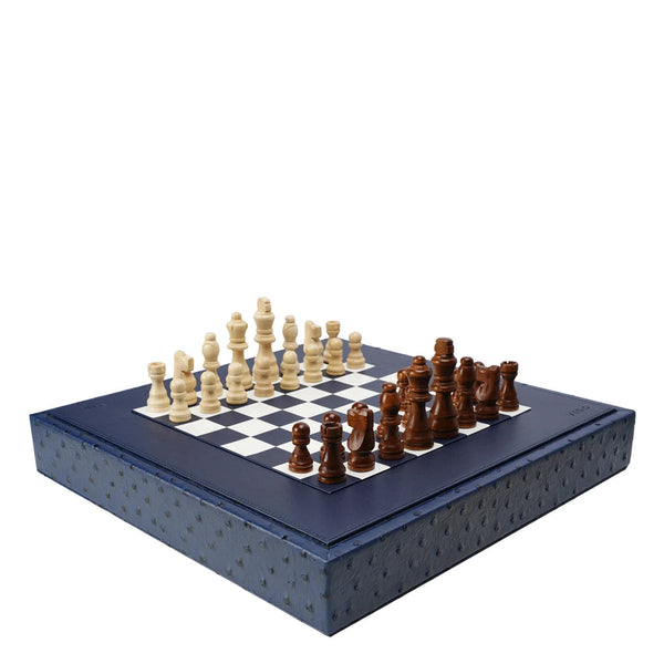 Chess Set <br> Navy Blue Ostrich <br> (L 36.5 x H 5.2) cm