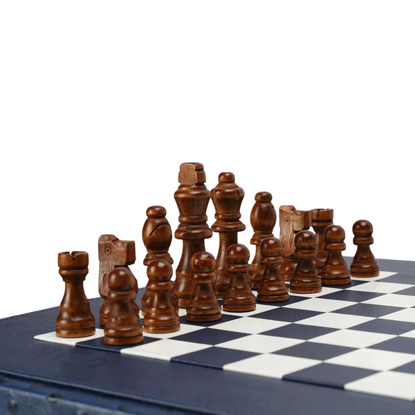 Chess Set <br> Navy Blue Ostrich <br> (L 36.5 x H 5.2) cm
