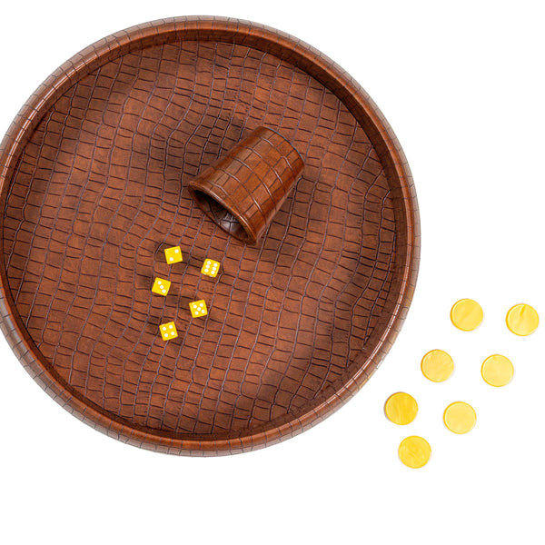 Chestnut Crocodile Dice Tray <br> (Ø 45 x H 6) cm
