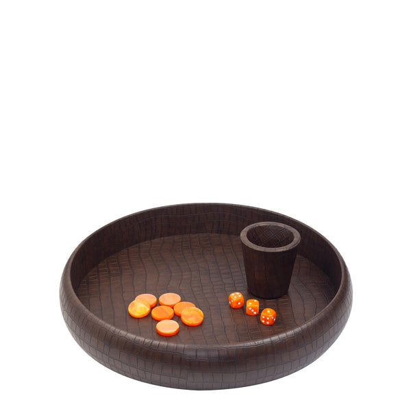 Dark Brown Crocodile Dice Tray <br> (Ø 45 x H 6) cm