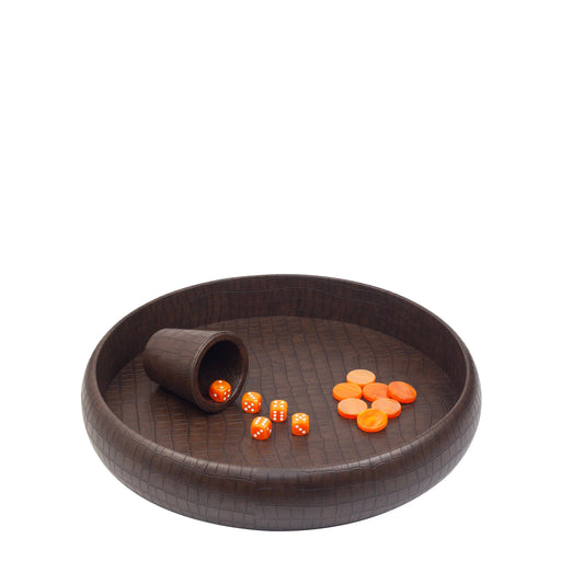 Dark Brown Crocodile Dice Tray <br> (Ø 45 x H 6) cm