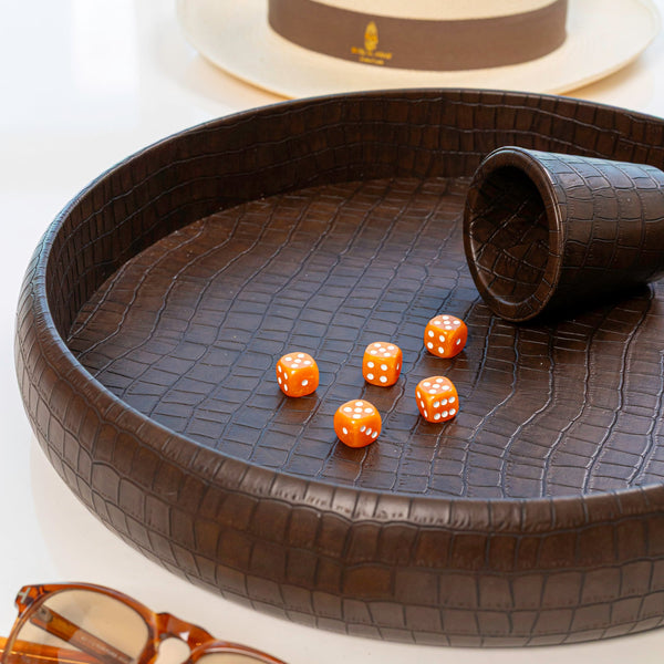 Dark Brown Crocodile Dice Tray <br> (Ø 45 x H 6) cm