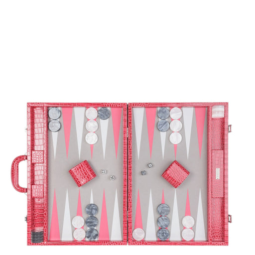 Raspberry Alligator <br> Backgammon Set with Handle <br> (L 52 x W 36) cm