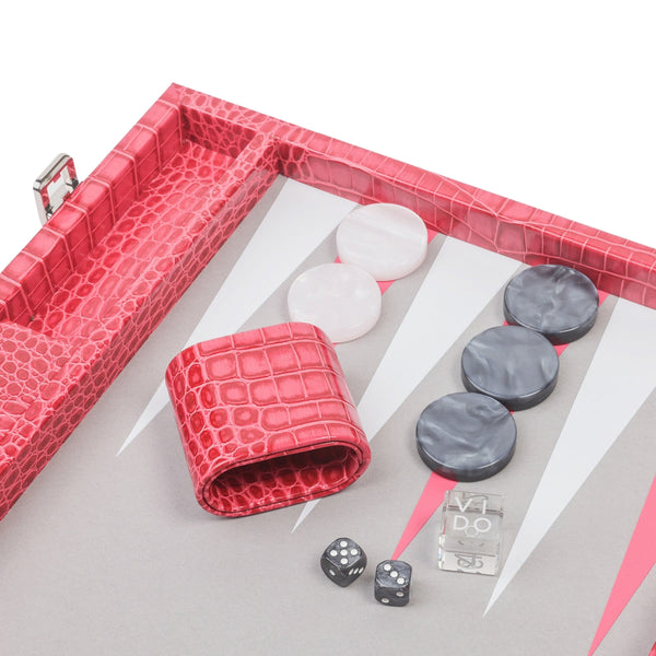 Raspberry Alligator <br> Backgammon Set with Handle <br> (L 52 x W 36) cm