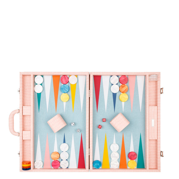 Pink Crocodile <br> Backgammon Set with Handle <br> (L 52 x W 36) cm