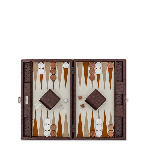 Brown Ostrich
 <br> Backgammon Set <br> 
(L 38 x W 24.5) cm