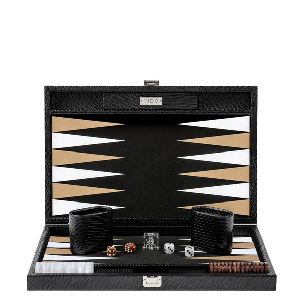 Jet Black Lizard <br> Backgammon Set <br> (L 38 x W 24.5) cm