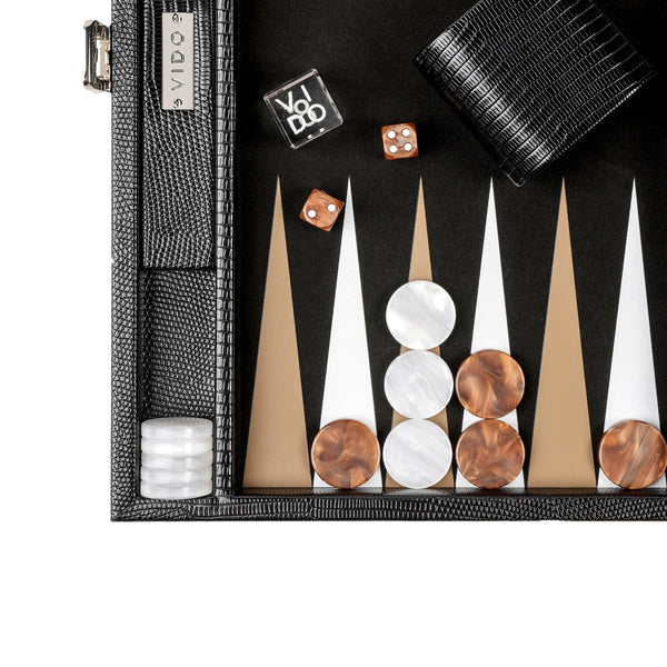 Jet Black Lizard <br> Backgammon Set <br> (L 38 x W 24.5) cm