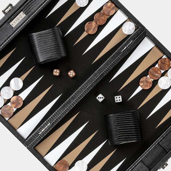 Jet Black Lizard <br> Backgammon Set <br> (L 38 x W 24.5) cm