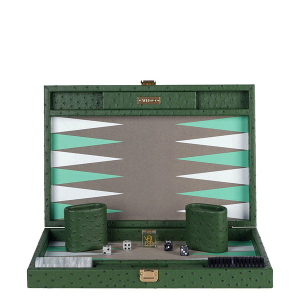 Forest Green Ostrich <br> Backgammon Set <br> (L 38 x W 24.5) cm