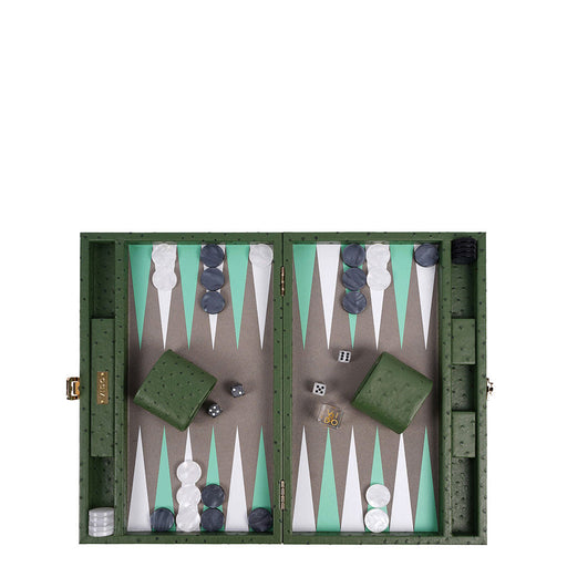 Forest Green Ostrich <br> Backgammon Set <br> (L 38 x W 24.5) cm