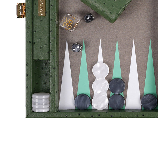 Forest Green Ostrich <br> Backgammon Set <br> (L 38 x W 24.5) cm