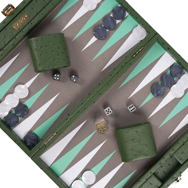 Forest Green Ostrich <br> Backgammon Set <br> (L 38 x W 24.5) cm