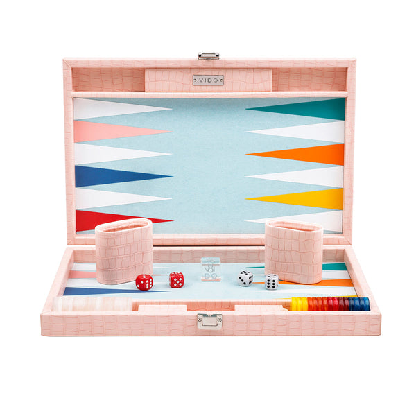 Pink Crocodile <br> Backgammon Set <br> (L 38 x W 24.5) cm