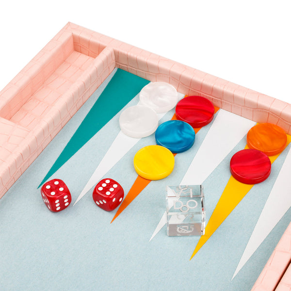 Pink Crocodile <br> Backgammon Set <br> (L 38 x W 24.5) cm