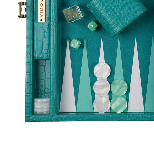 Teal Alligator <br> Backgammon Set <br> (L 38 x W 24.5) cm