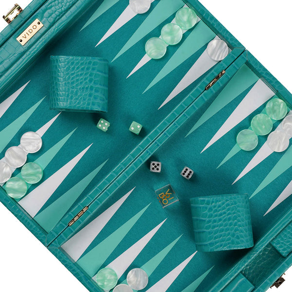 Teal Alligator <br> Backgammon Set <br> (L 38 x W 24.5) cm