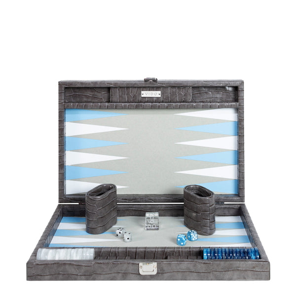Anthracite Grey Alligator <br> Backgammon Set <br> (L 38 x W 24.5) cm