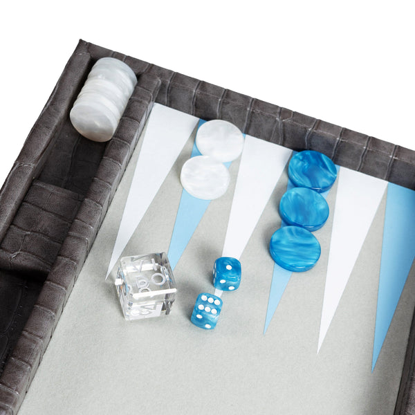Anthracite Grey Alligator <br> Backgammon Set <br> (L 38 x W 24.5) cm