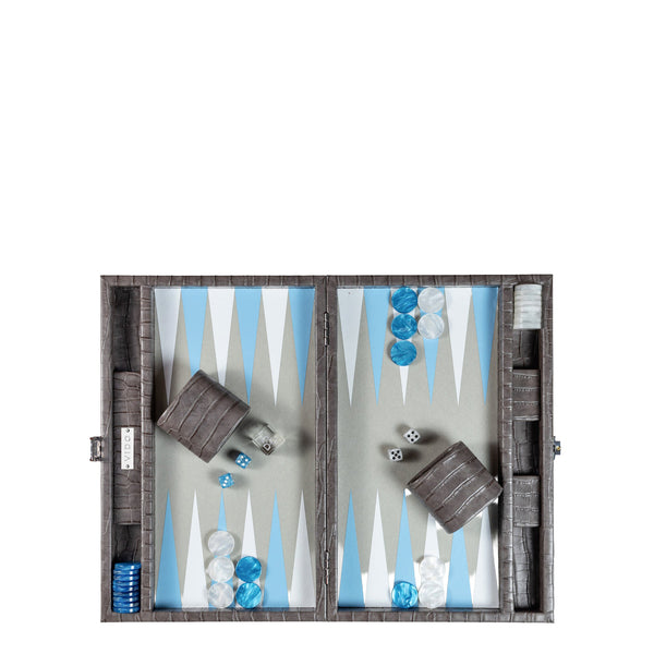 Anthracite Grey Alligator <br> Backgammon Set <br> (L 38 x W 24.5) cm