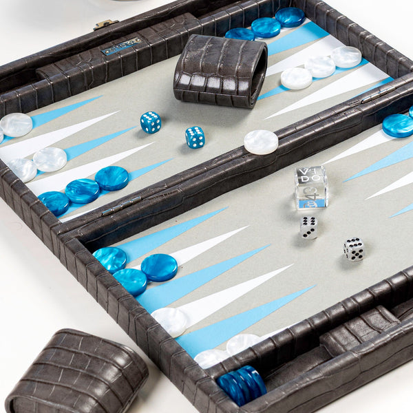 Anthracite Grey Alligator <br> Backgammon Set <br> (L 38 x W 24.5) cm