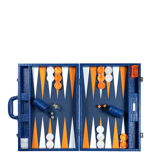 Navy Blue Alligator <br> Backgammon Set with Handle <br> (L 52 x W 36) cm