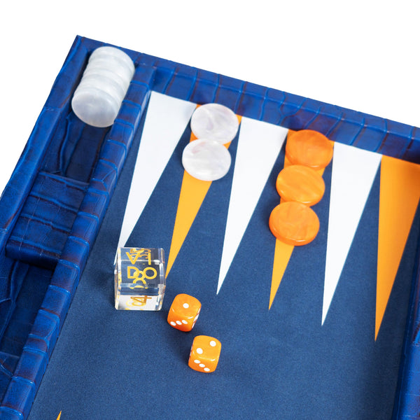 Navy Blue Alligator <br> Backgammon Set <br> (L 38 x W 24.5) cm