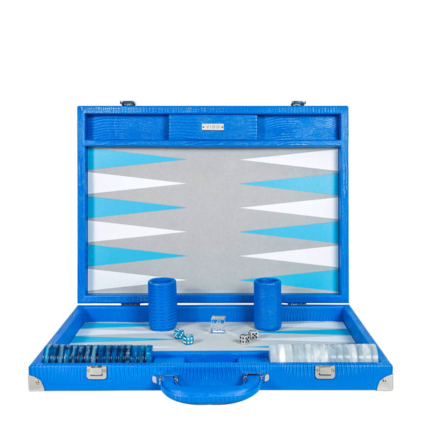 Royal Blue Lizard <br> Backgammon Set with Handle <br> (L 52 x W 36) cm