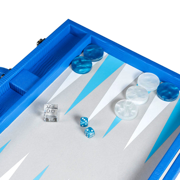 Royal Blue Lizard <br> Backgammon Set with Handle <br> (L 52 x W 36) cm