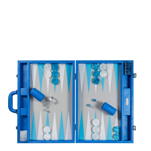 Royal Blue Lizard <br> Backgammon Set with Handle <br> (L 52 x W 36) cm
