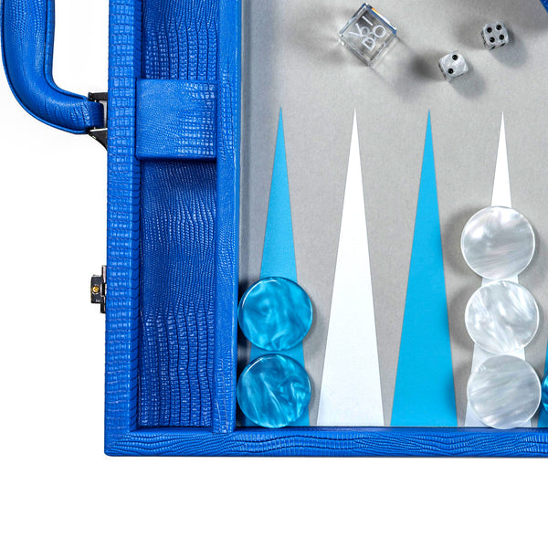 Royal Blue Lizard <br> Backgammon Set with Handle <br> (L 52 x W 36) cm