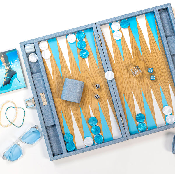 Denim Blue Wooden <br> Backgammon Set <br> (L 38 x W 24.5) cm