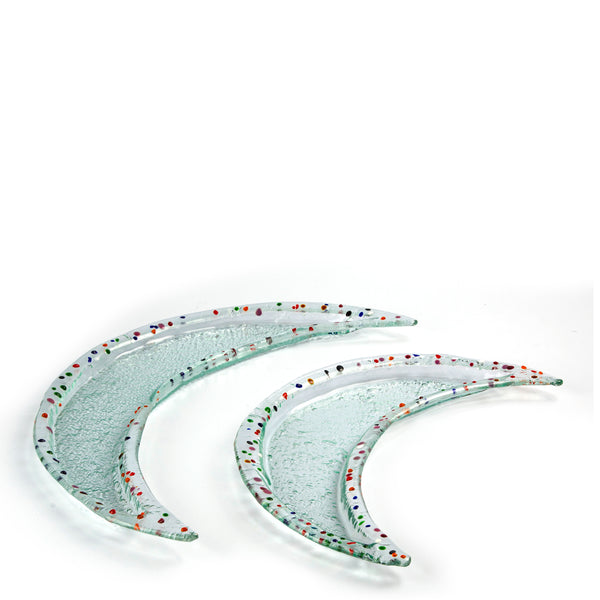 Moon Platter <br> Clear with Multicolor Dots <br> Set of 2