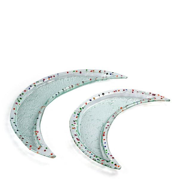 Moon Platter <br> Clear with Multicolor Dots <br> Set of 2