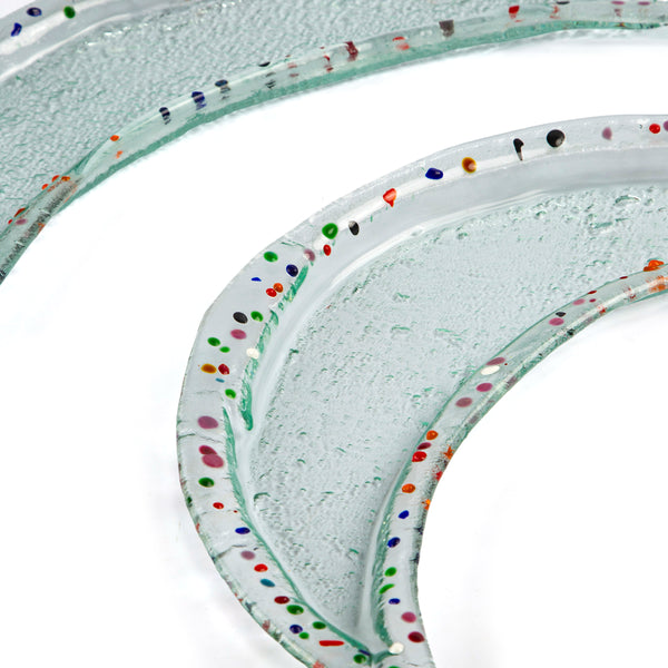 Moon Platter <br> Clear with Multicolor Dots <br> Set of 2