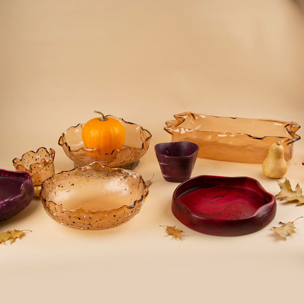 Deep Round Platter <br> Amber with Multicolor Dots <br> (Ø 35 x H 12) cm