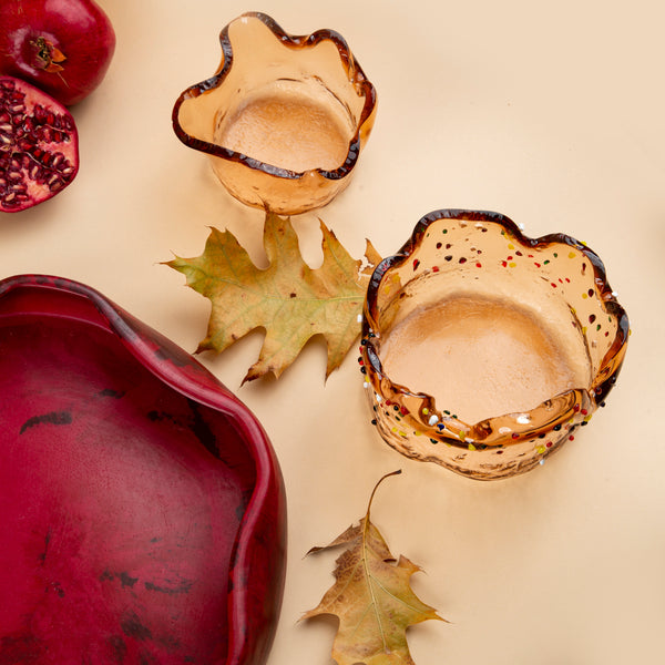 Deep Bowl <br> Amber with Multicolor Dots <br> (Ø 12 x H 7) cm