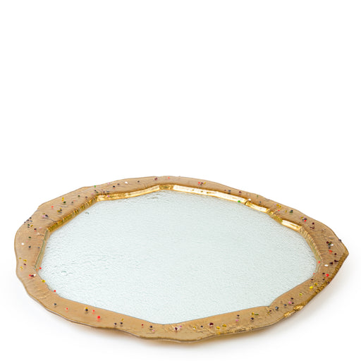 Round Flat Platter <br> Clear with Golden Rim <br> (Ø 55) cm