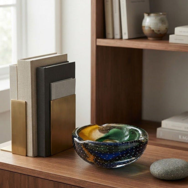 Glass Ashtray <br> Amber / Blue <br> (Ø 21 x H 9) cm