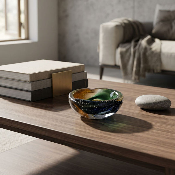 Glass Ashtray <br> Amber / Blue <br> (Ø 21 x H 9) cm