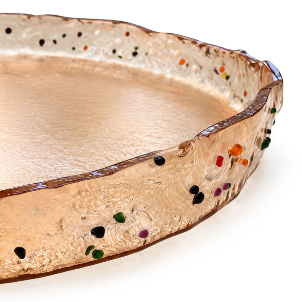 Round Platter <br> Amber with Multicolor Dots <br> (Ø 50 x H 5) cm
