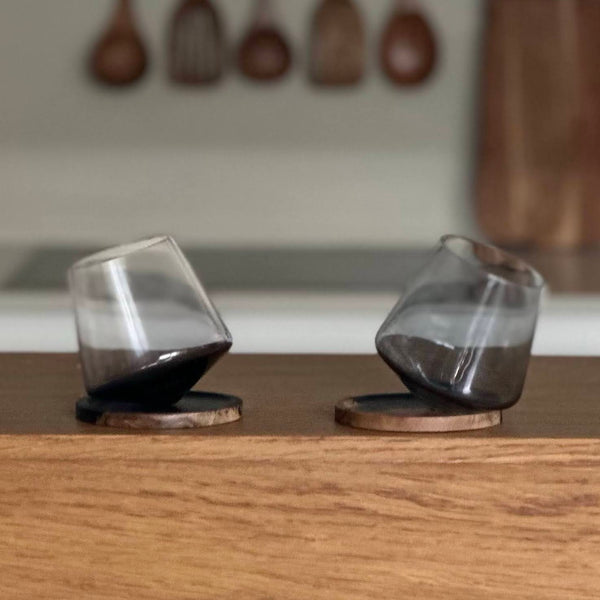 Equilibrio Glasses & Coasters <br> Smoke Black <br> Set of 2