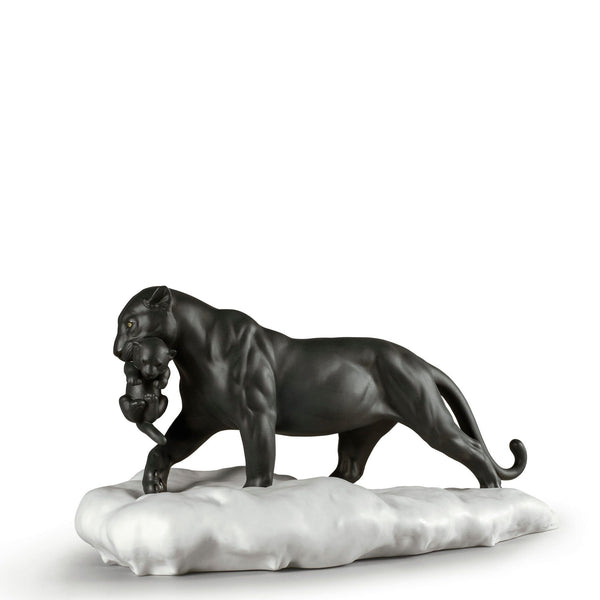 Black Panther with Cub Figurine <br> (L 25 x W 48 x H 25) cm
