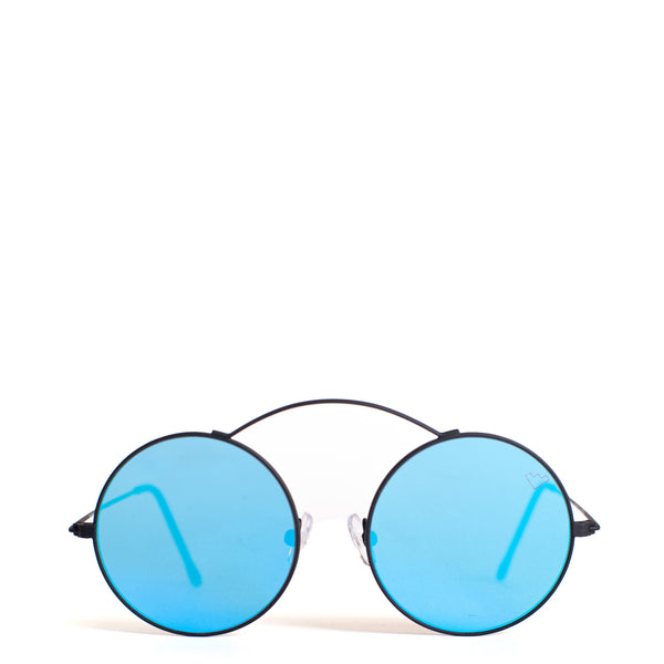 Metro Sunglasses <br> Black Frame <br> Blue Mirror Lenses